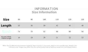 Detailed size guide table for kids short sleeve t-shirt with measurements in centimeters
