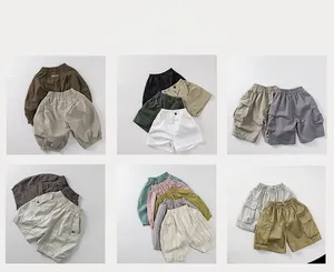 Détails de shorts et pantalons cargo pour enfants en coton avec taille élastique
