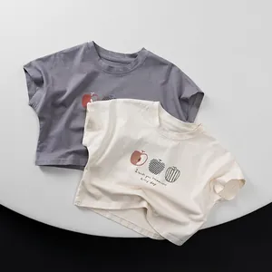 Kids Toddler Short Sleeve Cotton T-Shirt Cartoon Apple Print Korean Style Casual Summer Top For Boys Girls