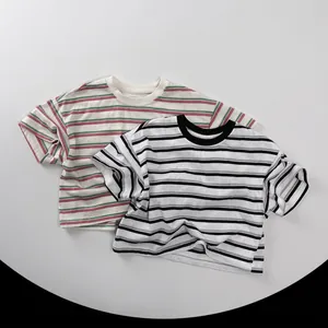 Kinder Jungen Mädchen Gestreiftes Kurzarm T-Shirt 100% Baumwolle Atmungsaktiv Lässig Sommer Rundhals Top Weiche Babykleidung