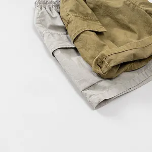 Pantaloncini cargo per bambini in stile giapponese grigio e verde oliva con elastico in vita