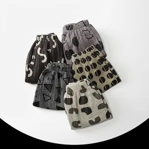 Five-pack of breathable cotton gauze printed summer shorts for kids in Morandi colors