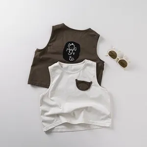 Unisex Toddler Kids Cotton Tank Top Summer Sleeveless Vest Round Neck Breathable Casual Letter Print Comfortable Clothing