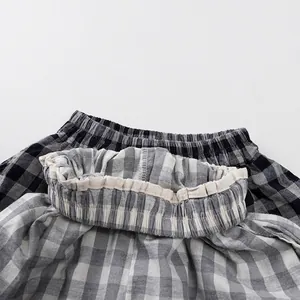 Loose kids lightweight plaid mosquito pants with high elastic waistband in two colors