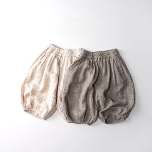 Close-up of soft cotton gauze texture on toddler wide-leg anti-mosquito pants
