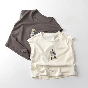 Débardeur Enfants Style Coréen Été Sans Manches Coton Impression Chien Dessin Animé Gilet Décontracté pour Garçons Filles Vêtements Respirants