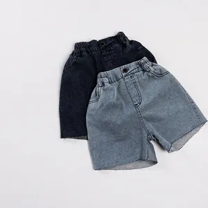 Short en Jean en Coton Décontracté pour Enfants Été Garçons Filles Taille Élastique Bord Brut Short