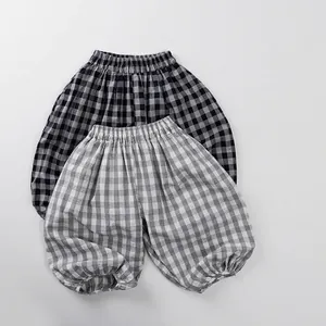 Kids Cotton Plaid Anti-Mosquito Pants Summer Thin Loose Casual Lantern Pants Korean Style Toddler Trousers Boys Girls