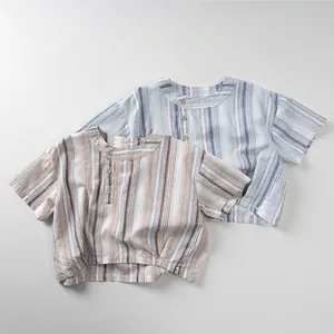 T-Shirt à Rayures en Coton pour Enfants Style Mori Coréen Respirant Haut pour Petits Garçons Filles Vêtements d'Été