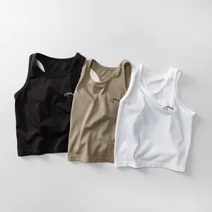 Set di tre canotte estive in cotone nero, kaki e bianco con stampa logo frontale