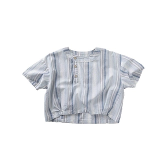 Chemise enfant à rayures verticales bleues et blanches avec col officier en coton