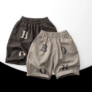 Pantalon Court en Coton pour Enfants Unisexe Été Décontracté Imprimé Lettres Pantalon Large pour Garçons Filles