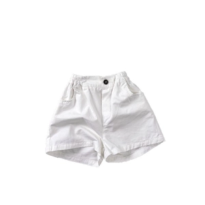 Kids casual white cotton shorts with elastic waist and side pockets for summer wear