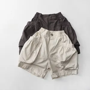 Short Cargo pour Enfants en Pur Coton Couleur Unie Taille Élastique Décontracté Tendance pour Garçons Filles Tout-Petits