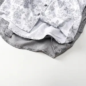 Chemise sans manches pour garçons en coton et lin à imprimé floral gris pour l'été