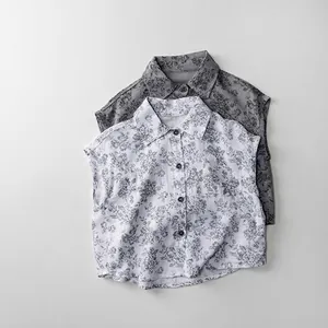 Chemise sans Manches en Coton à Motifs Floraux pour Enfants Été Mince Respirant Top à Revers Garçons Filles Style Coréen