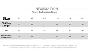 Detailed size chart for kids lightweight breathable sun protection jacket sizes 80 to 130