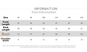 Detailed size chart for kids plaid sleeveless shirt including length and chest dimensions