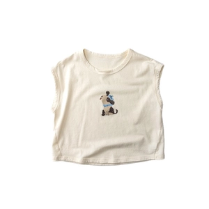 Gilet unisexe en coton crème pour tout-petits avec un mignon motif de chiot brodé