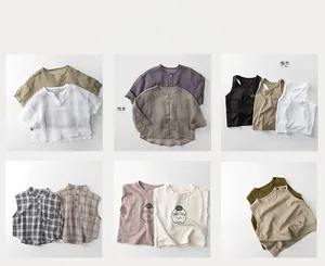 Collage de vêtements en lin respirant pour enfants aux tons terreux et textures naturelles