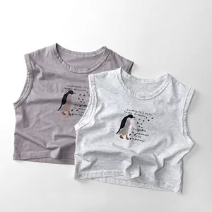 Toddler Kids Sleeveless Cotton T-Shirt Cartoon Penguin Print Summer Vest For Baby Boys Girls Casual Soft Breathable Top