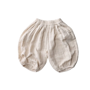Toddler light beige cotton gauze harem pants with elastic waist and loose lantern cut
