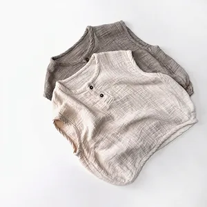 Παιδικό Αμάνικο Γιλέκο Henley από Βαμβακερή Γάζα Καλοκαιρινό Casual Αναπνεύσιμο Μαλακό Βαμβακερό Tank Top για Νήπια Αγόρια Κορίτσια Μωρουδιακό Γιλέκο