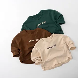 T-Shirt à Manches Longues en Coton pour Enfants Style Coréen Impression de Lettres Col Rond Pull Décontracté Garçons Et Filles Automne