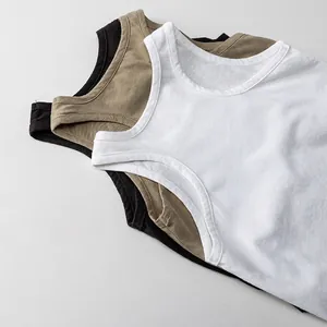 Canotte per bambini in cotone nero, kaki e bianco, top senza maniche stile minimalista