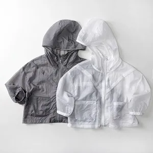 Veste Protection Solaire Légère Enfants Été À Capuche Zippée Manteau Pour Garçons Filles Coupe-Vent Fin Respirant En Nylon