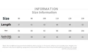 Size chart for kids' cotton cargo jacket showing measurements for sizes 80 to 130