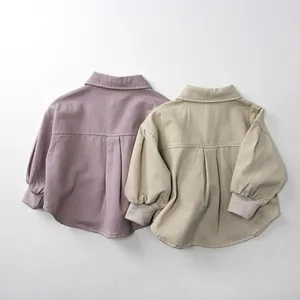 Chemises enfant en velours côtelé violet et beige, hauts d'automne en coton respirant