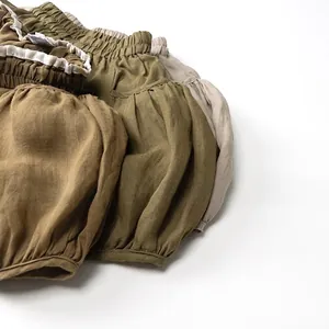 Short citrouille en pure ramie pour enfants avec taille élastique et tissu respirant