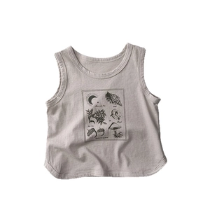 Gilet en coton sans manches pour enfants avec imprimés nature de style vintage gris