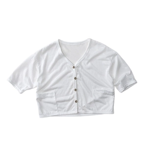 Kids lightweight white button-up cardigan with V-neck and pockets for summer wear