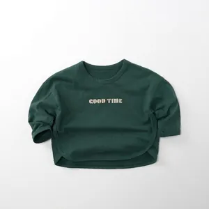 T-shirt manches longues en coton vert foncé avec imprimé texte GOOD TIME au centre