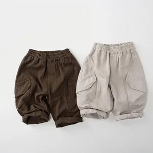 Kids Cotton Cargo Pants Korean Style Casual Loose Trousers Boys Girls Japanese Versatile Solid Color Fashion Children Clothing