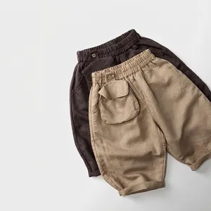 Pantalons Décontractés en Coton et Lin pour Enfants Respirants Été Anti-Moustiques Pantalons Longs Couleur Unie Pantalons Amples à Taille Élastique pour Garçons et Filles