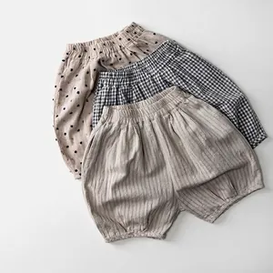 Summer Kids Cotton Shorts Toddler Bloomers Korean Style Striped Checked Polka Dot Loose Soft Casual Pants For Boys Girls