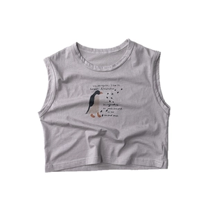 Gray cotton sleeveless tank top for toddlers featuring a cute penguin illustration