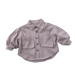Chemise enfant respirante à manches longues en coton vieux rose avec texture velours