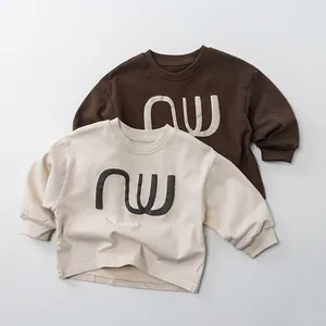 Sweatshirt en Coton à Manches Longues pour Enfants Imprimé Lettres Col Rond Pullover Décontracté pour Garçons Filles Automne Style Japonais Coréen