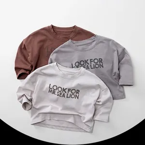 Kinder Baumwolle Langarm T-Shirt Casual Buchstaben Druck Rundhals Pullover Top Für Kleinkinder Jungen Mädchen Frühling Herbst Basic Kleidung