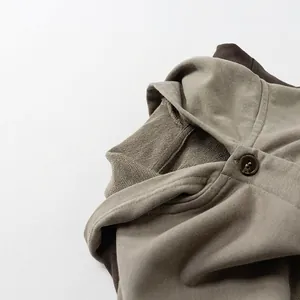 Kids autumn patchwork knitted cardigan sweater in khaki and brown with resin buttons