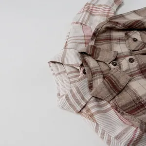 Chemises à carreaux en coton à manches longues pour enfants en marron et rose