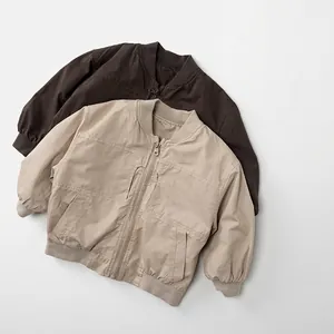 Kids Cotton Bomber Jacket Korean Style Solid Color Stand Collar Zipper Casual Coat For Boys Girls Spring Autumn Outerwear