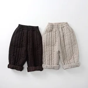 Pantalons Matelassés Rembourrés pour Enfants de Style Coréen pour Garçons et Filles Automne Hiver Pantalons en Coton Chaud avec Taille Élastique Couleur Unie