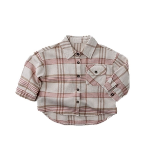 Chemise à carreaux enfants à manches longues en velours côtelé beige et marron pour l'automne