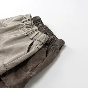 Pantalon cargo ample pour enfants en coton marron et kaki avec taille élastiquée