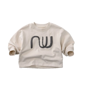 Sweat-shirt blanc cassé style japonais pour enfants avec imprimé graphique abstrait